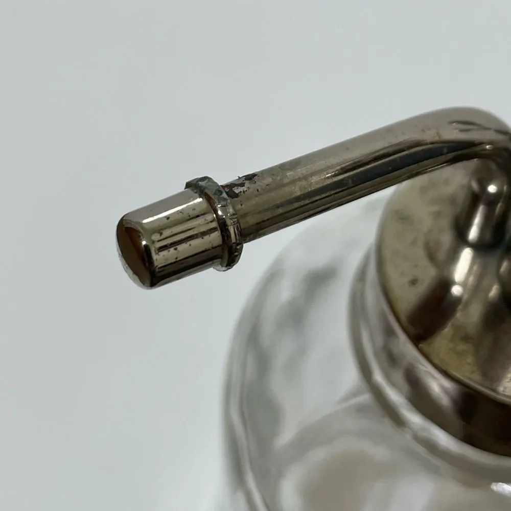 Two Elegant Clear Glass Oilcan Soap & Lotion  Dispenser Set w/Chrome Accents